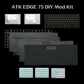 ATK EDGE 75 DIY Mod Kit components: Gateron Jade Pro switches, PORON foam, PET pad, EPDM foam, silicone pillars, FR4 plate.